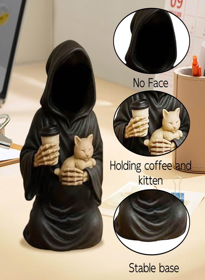 Gorbgle Halloween Decor, Gothic Decor Mysterious Resin Statue with Cat, Black Robe Spooky Figurines, Goth Sculptures Table Centerpiece for Home Office, Desk, Mantel, Bookshelf, Indoor Decorations - Image 5