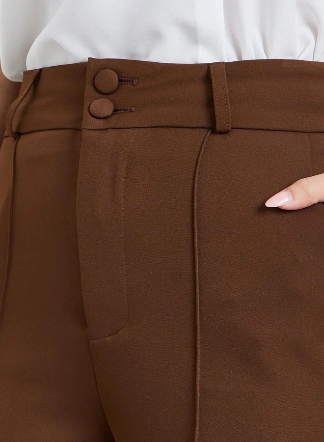 Take Two Brown Brown Solid Wide Leg Trousers for Women | Best Price UAE