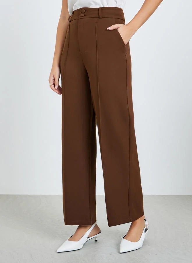 Take Two Brown Solid Wide Leg Trousers