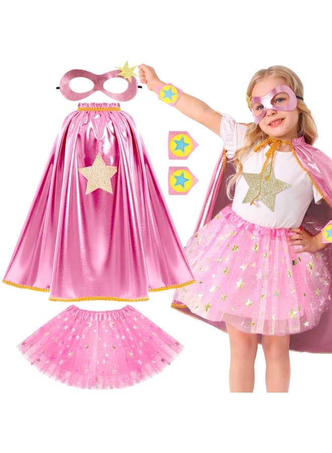 NajmStyle Superhero Capes Capes and Masks for Kids, Super Hero Costumesfor Girls,Toddler Super Hero Capes Dress up, Halloween Cosplay for 3 4 5 6 7 8 Year Old Girls Gifts,Cosplay Stage Performance(Pink) - Image 1