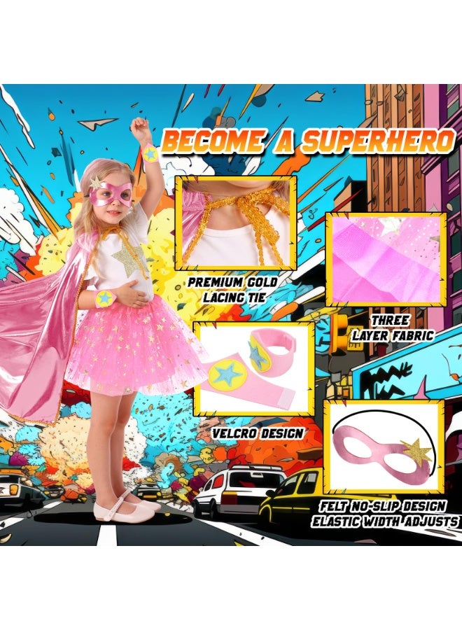 NajmStyle Superhero Capes Capes and Masks for Kids, Super Hero Costumesfor Girls,Toddler Super Hero Capes Dress up, Halloween Cosplay for 3 4 5 6 7 8 Year Old Girls Gifts,Cosplay Stage Performance(Pink) - Image 3