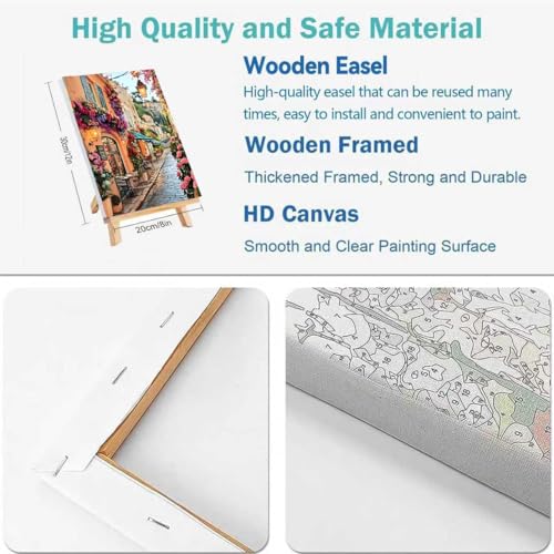 askkqtx 2 Pack Framed Paint by Numbers Kit for Adults - with Wooden Easel, Landscape Paint by Numbers Kit for Adults Framed, DIY Streetscape Paint by Numbers with Frame for Home Wall Decor 8x12 Inch - Image 4