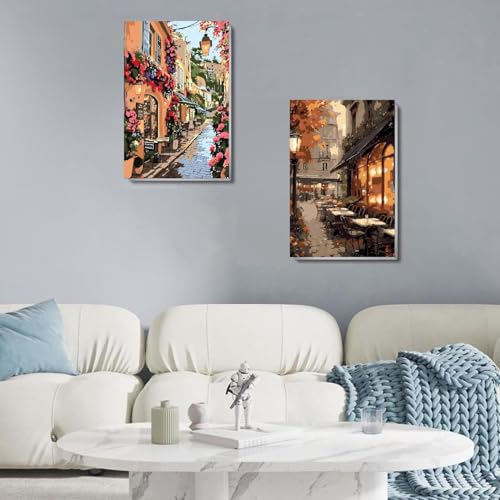 askkqtx 2 Pack Framed Paint by Numbers Kit for Adults - with Wooden Easel, Landscape Paint by Numbers Kit for Adults Framed, DIY Streetscape Paint by Numbers with Frame for Home Wall Decor 8x12 Inch - Image 3