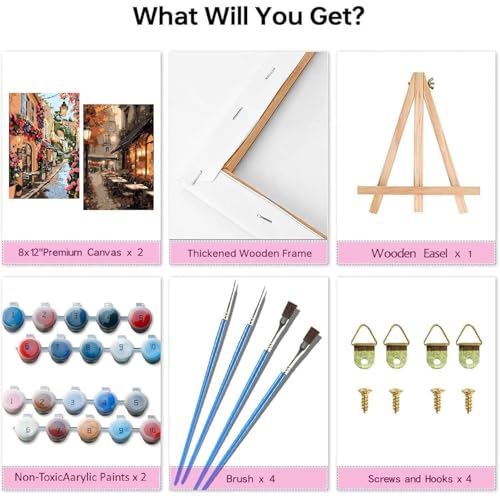askkqtx 2 Pack Framed Paint by Numbers Kit for Adults - with Wooden Easel, Landscape Paint by Numbers Kit for Adults Framed, DIY Streetscape Paint by Numbers with Frame for Home Wall Decor 8x12 Inch - Image 5