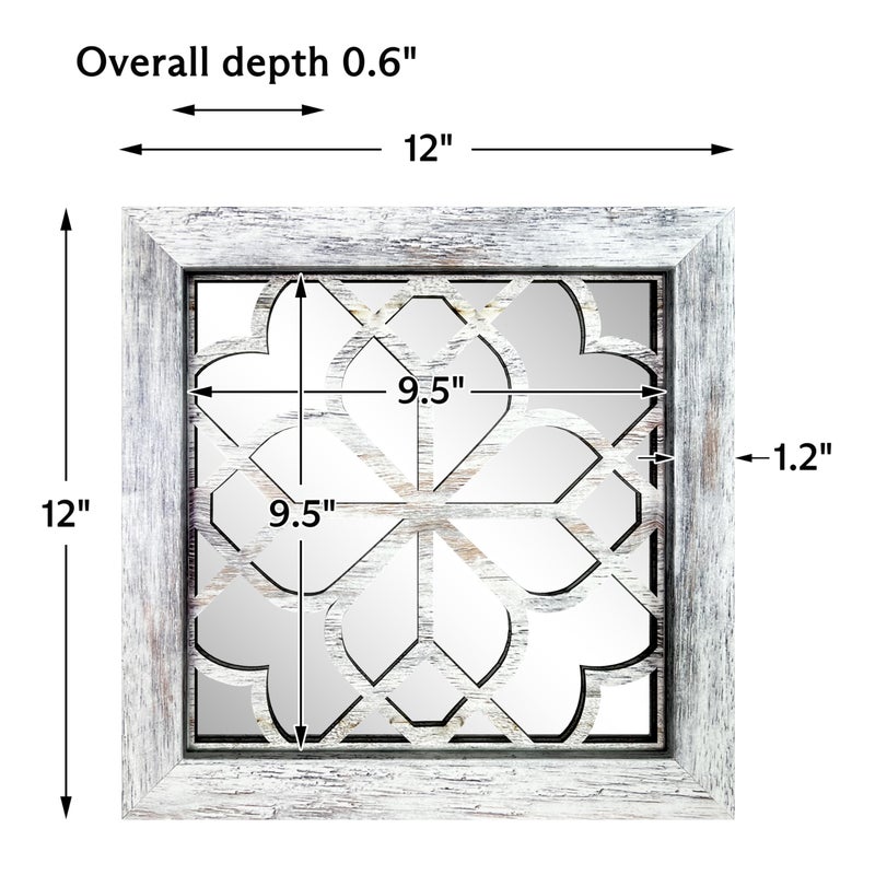 HMANGE Boho Wall Mirror Decor, Set of 2 Rustic Farmhouse Accent Mirror 12x12 Inch, Square Shatterproof Vintage Style Mirrors for Wall, Small Decorative Mirrors for Living Room, Bedroom(Grey) - Image 4