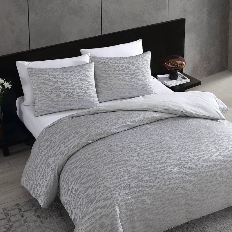 Vera Wang - King Duvet Cover Set, Soft Cotton Bedding with Matching Pillowcases, Button Closure & Inner Corner Ties, 3 Piece Bed Set (Illusion Grey) - Image 2