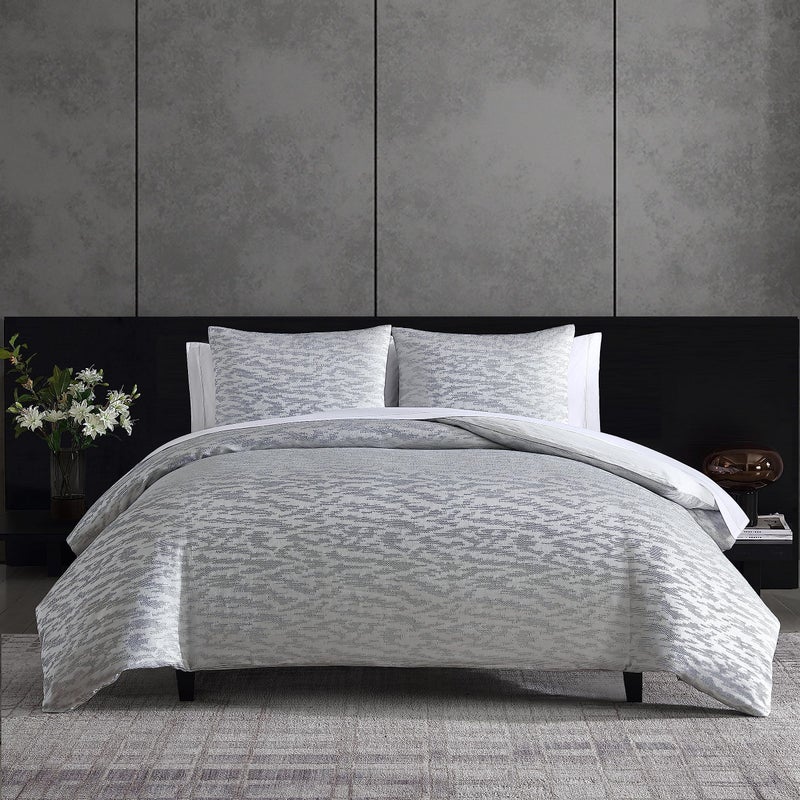 Vera Wang - King Duvet Cover Set, Soft Cotton Bedding with Matching Pillowcases, Button Closure & Inner Corner Ties, 3 Piece Bed Set (Illusion Grey) - Image 1