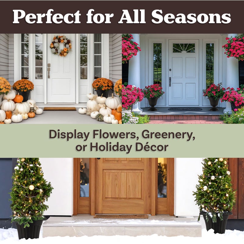 Pure Garden Outdoor Planter 2-Pack - 16x18-Inch Urn Planters - Plastic Plant Pots for Indoor, Outdoor, or Front Porch Decor - Flower Pots by Pure Garden (Black) - Image 5