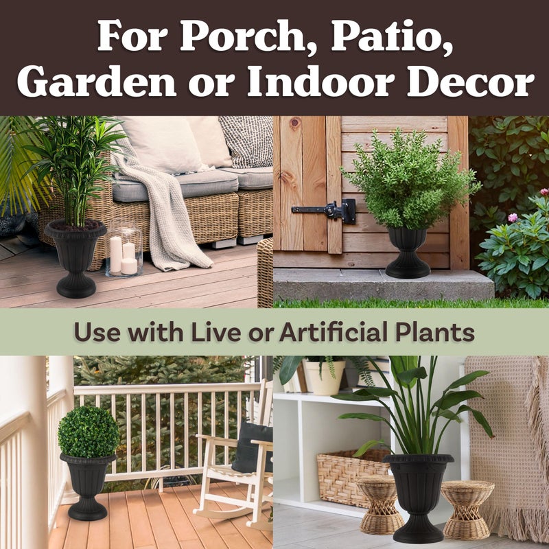 Pure Garden Outdoor Planter 2-Pack - 16x18-Inch Urn Planters - Plastic Plant Pots for Indoor, Outdoor, or Front Porch Decor - Flower Pots by Pure Garden (Black) - Image 4