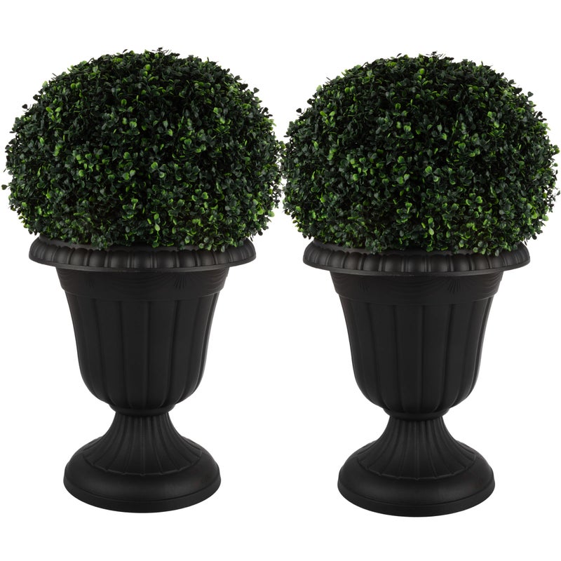 Pure Garden Outdoor Planter 2-Pack - 16x18-Inch Urn Planters - Plastic Plant Pots for Indoor, Outdoor, or Front Porch Decor - Flower Pots by Pure Garden (Black) - Image 1