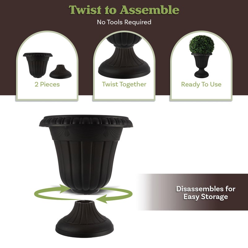 Pure Garden Outdoor Planter 2-Pack - 16x18-Inch Urn Planters - Plastic Plant Pots for Indoor, Outdoor, or Front Porch Decor - Flower Pots by Pure Garden (Black) - Image 3