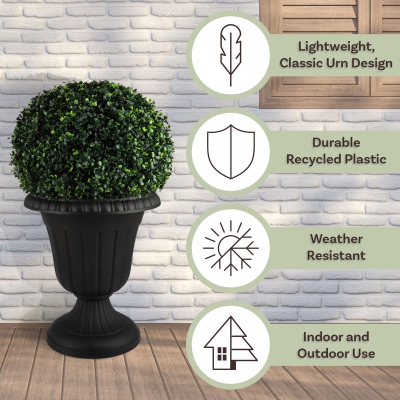 Pure Garden Outdoor Planter 2-Pack - 16x18-Inch Urn Planters - Plastic Plant Pots for Indoor, Outdoor, or Front Porch Decor - Flower Pots by Pure Garden (Black) - Image 2