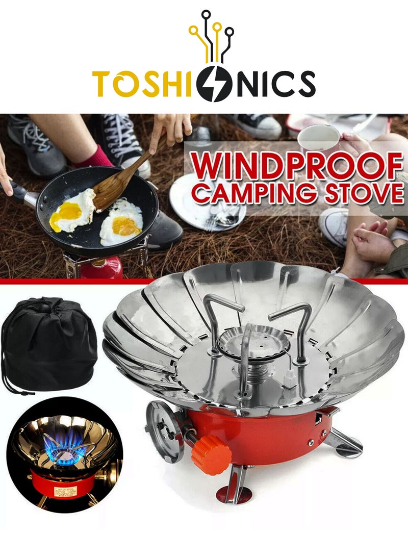 Toshionics Windproof Burner Camping Stove Portable Butane Stove Portable Hiking Stove Mini Outdoor Gas Stove Lotus Stove Head Portable Steel Folding Camping Stove with Manual Ignition 2800W  - Image 2