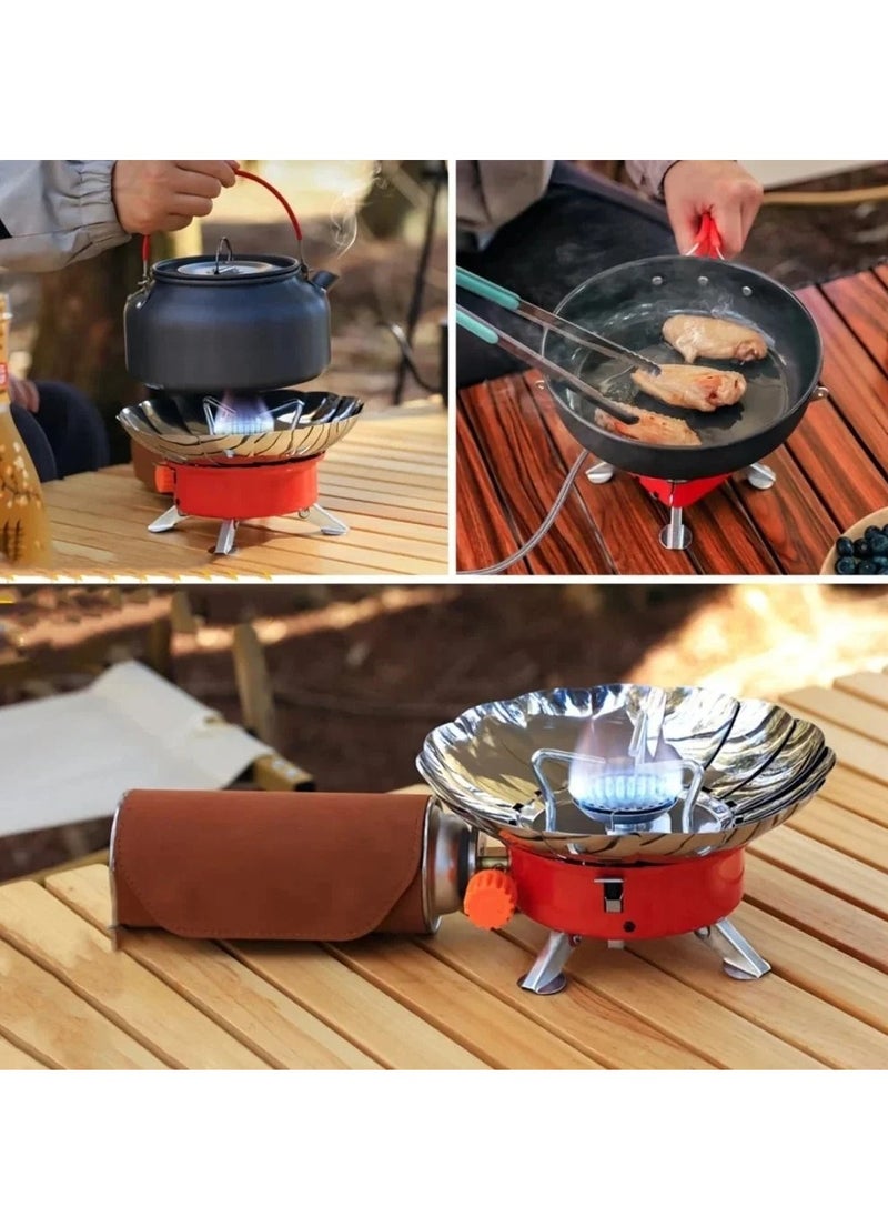 Toshionics Windproof Burner Camping Stove Portable Butane Stove Portable Hiking Stove Mini Outdoor Gas Stove Lotus Stove Head Portable Steel Folding Camping Stove with Manual Ignition 2800W  - Image 5