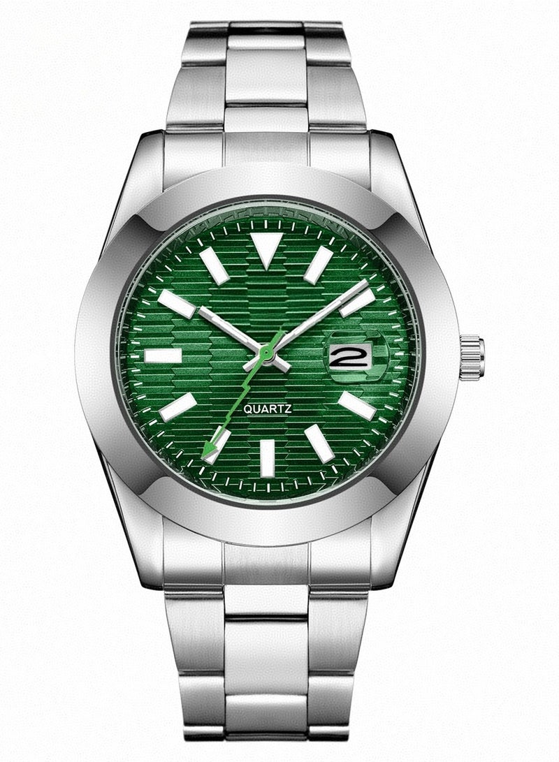 Watches for Men with Date Luxury Big Face Waterproof Mens Wristwatch Analog Dress Two Tone Stainless Steel Man Watch Luminous Relojes De Hombre Calendar(Green Dial) 