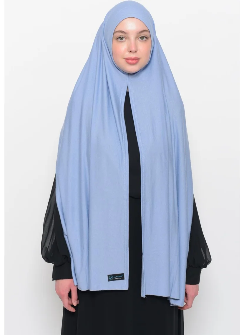 التوبة Ready Practical Interlocking Luxury Organic Plain Combed Cotton Shawl Aligned - Sky Blue