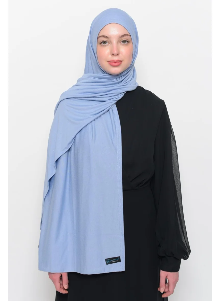 التوبة Ready Practical Interlocking Luxury Organic Plain Combed Cotton Shawl Aligned - Sky Blue