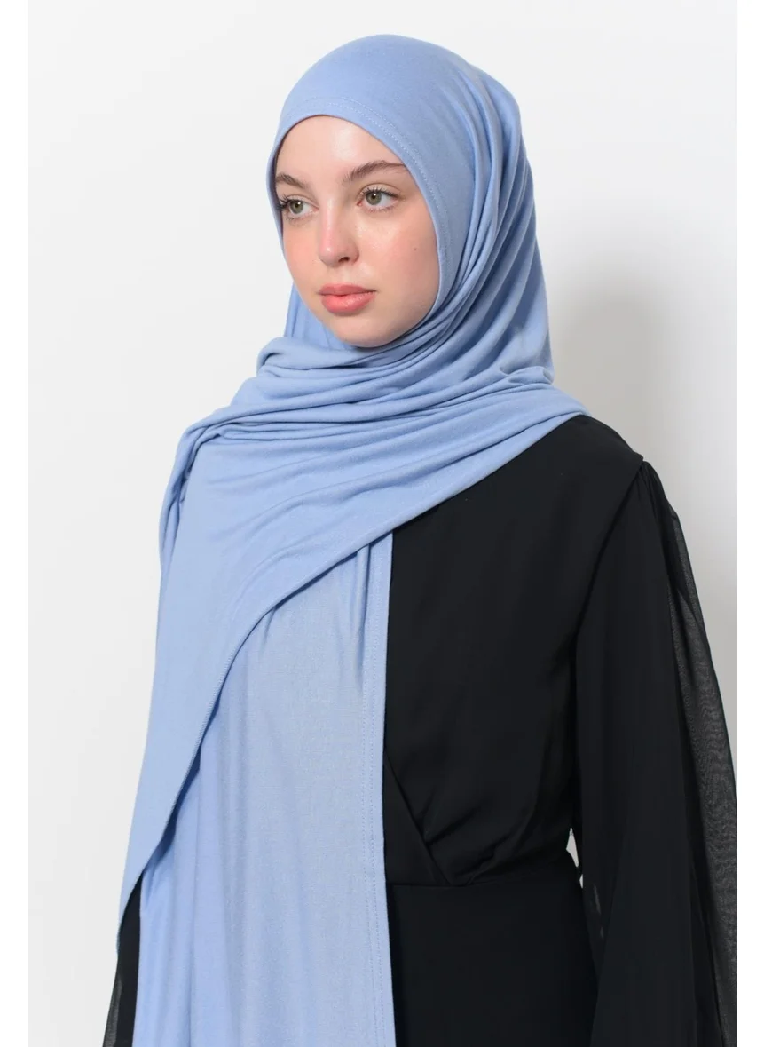 التوبة Ready Practical Interlocking Luxury Organic Plain Combed Cotton Shawl Aligned - Sky Blue