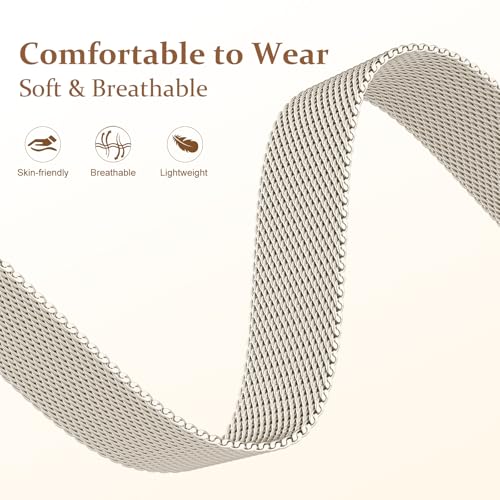 Dirrelo Magnetic Metal Milanese Mesh Bands Compatible with Samsung Galaxy Watch 8 Band 40mm 44mm/Galaxy Watch 8 Classic Band 46mm for Women, Stainless Steel Breathable Dressy Strap, Starlight - Image 3