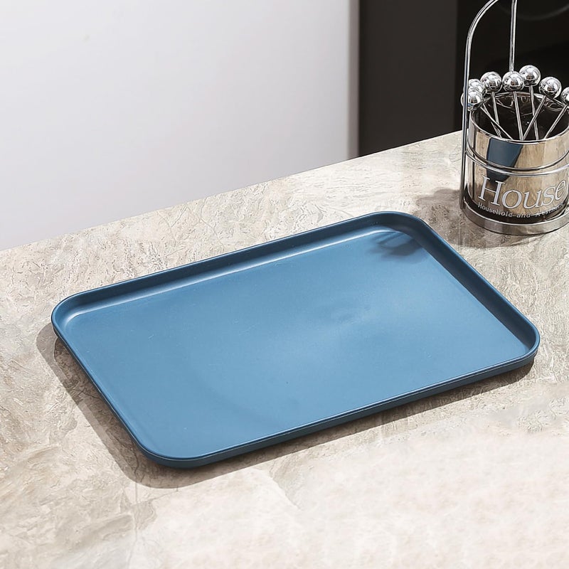 P-Plus International Wheat Straw Elegant Serving Tray for Sandwiches, Cake, Sliced Cheese, and Deli Meat Large Food Serving Tray Dinner Trays for Eating Food Drinks Trays (38cm, Blue, Pack of 2) - Image 3