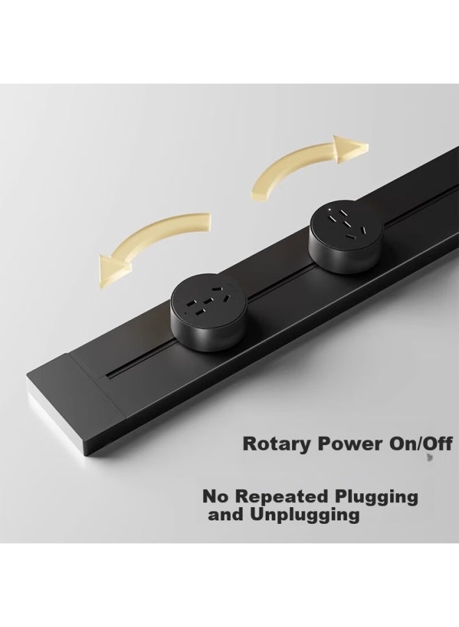 Oaks Aux Track Socket Kitchen Surface Mounted Power Strip Sliding Rail Socket Power Strip Switch Socket Compatible With Xiaomi C6 Single Point 60cm Track + 4 Black Five-hole Outlets - Image 3