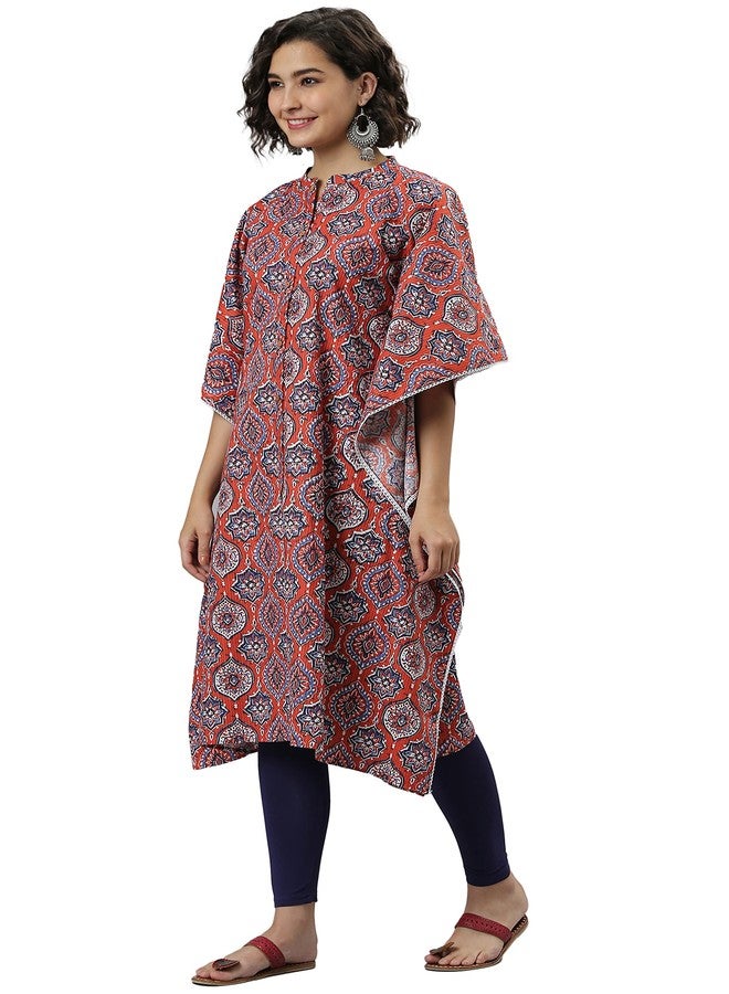 Janasya Women's Orange Cotton Floral Printed Kurta(JNE3818-KR-ICHR-XS) - Image 2