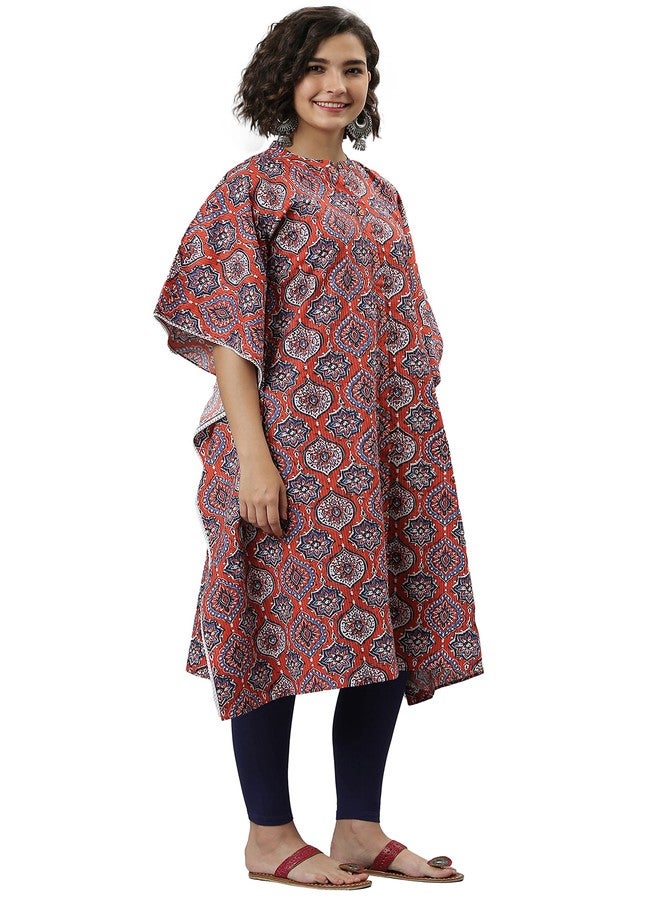 Janasya Women's Orange Cotton Floral Printed Kurta(JNE3818-KR-ICHR-XS) - Image 3