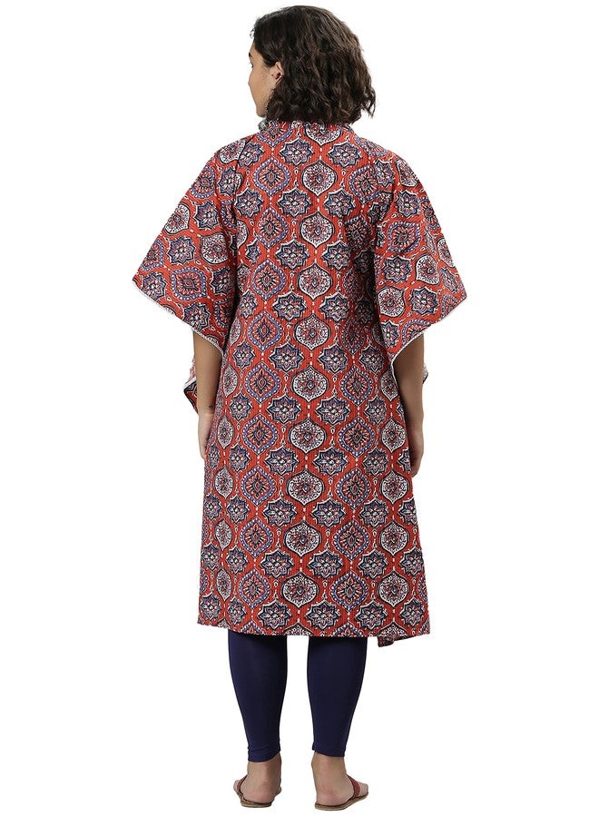 Janasya Women's Orange Cotton Floral Printed Kurta(JNE3818-KR-ICHR-XS) - Image 4