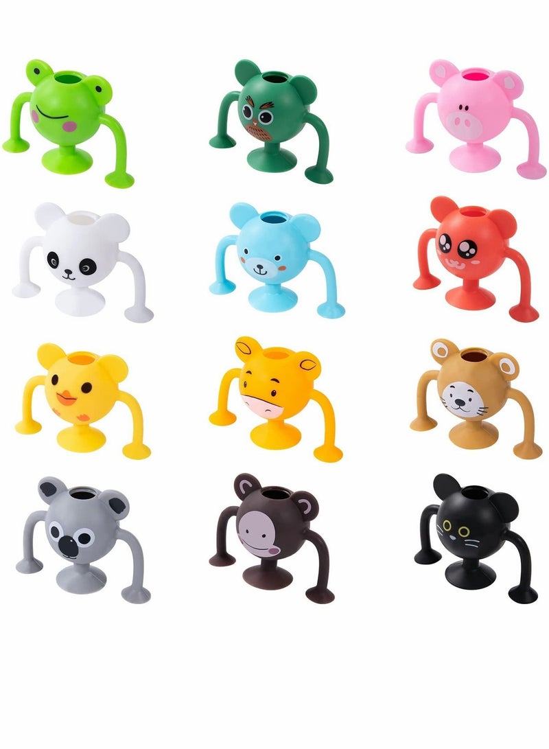 واي آند دي Suction Toys Bath Toy Set, 12 Pcs Silicone Sucker Toys, Animal Shape for Stress Release - Image 1