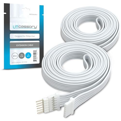Litcessory Extension Cable for Philips Hue/Solo Lightstrip (3.3ft, 2 Pack, White - Micro 6-PIN V4 / Solo Lightstrip) - Image 1
