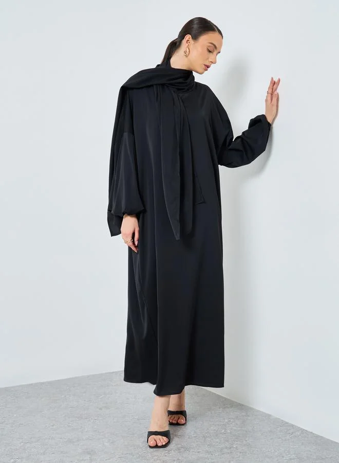 تايك تو Take Two Solid Long Sleeve Hooded Pocket Detail Abaya