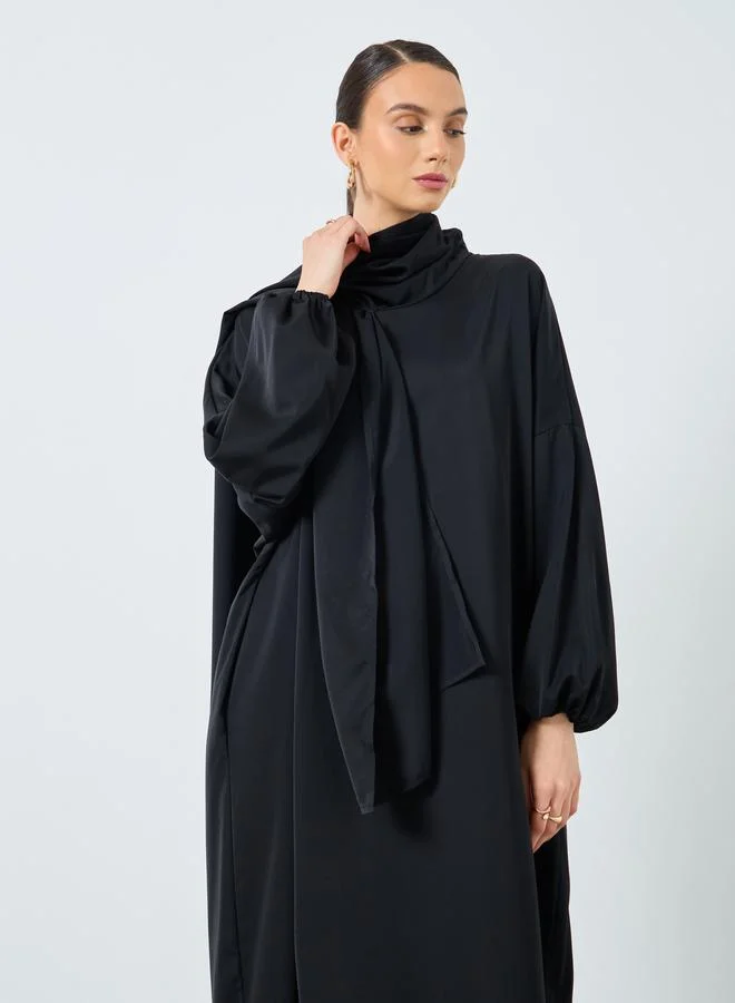 تايك تو Take Two Solid Long Sleeve Hooded Pocket Detail Abaya