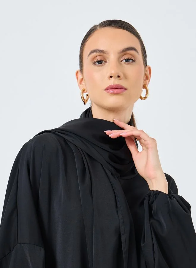 تايك تو Take Two Solid Long Sleeve Hooded Pocket Detail Abaya