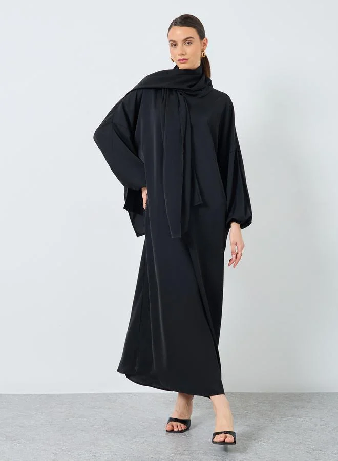 تايك تو Take Two Solid Long Sleeve Hooded Pocket Detail Abaya