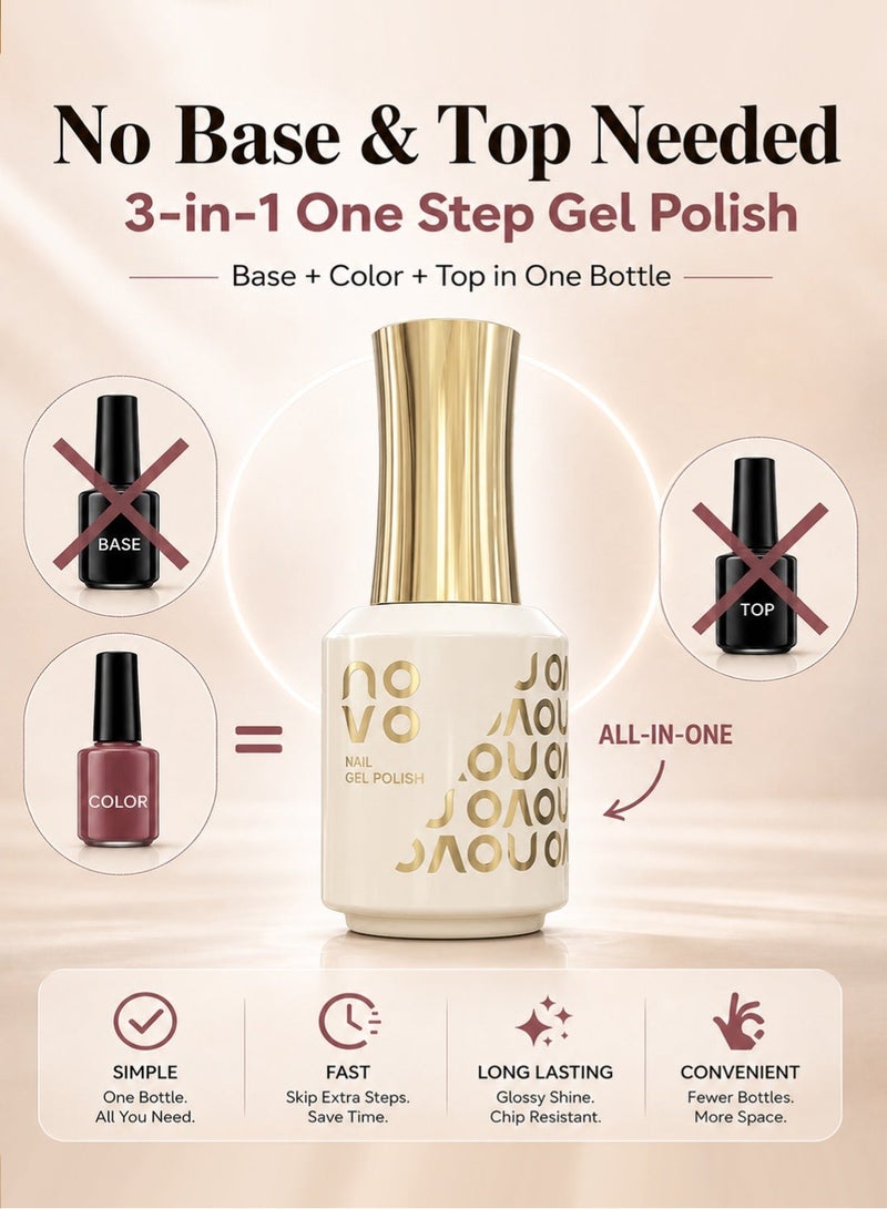 Novo 3-in-1 One Step Gel Polish, No Base&Top Needed, Soak-Off UV LED Cure Nail Art Manicure DIY Home 12ml-NG05# Dusty Rose Pink - Image 3