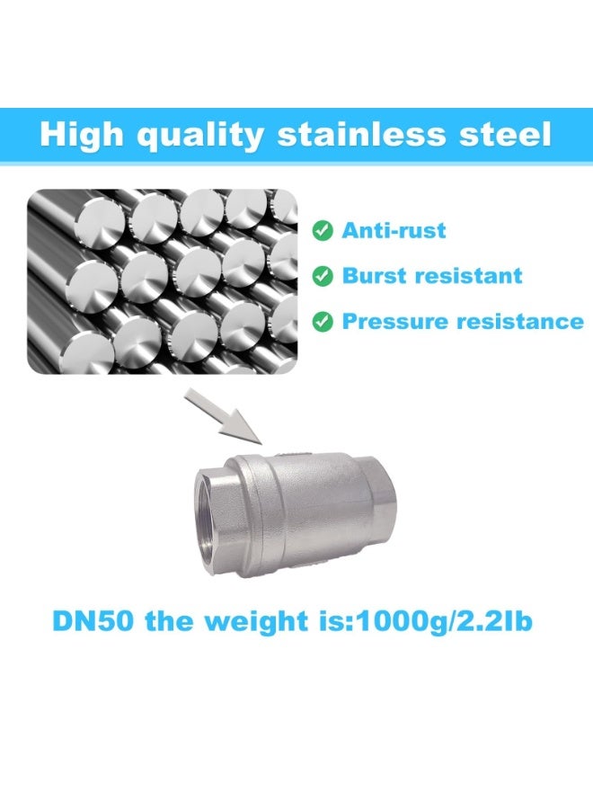 2" Check Valve Stainless Steel Spring Check Valve Unleaded In Line Vertical Check Valve Non Return One Way Counterflow Valve to Prevent the Medium Backflow for Oil Water Gas Air DN50  - Image 2