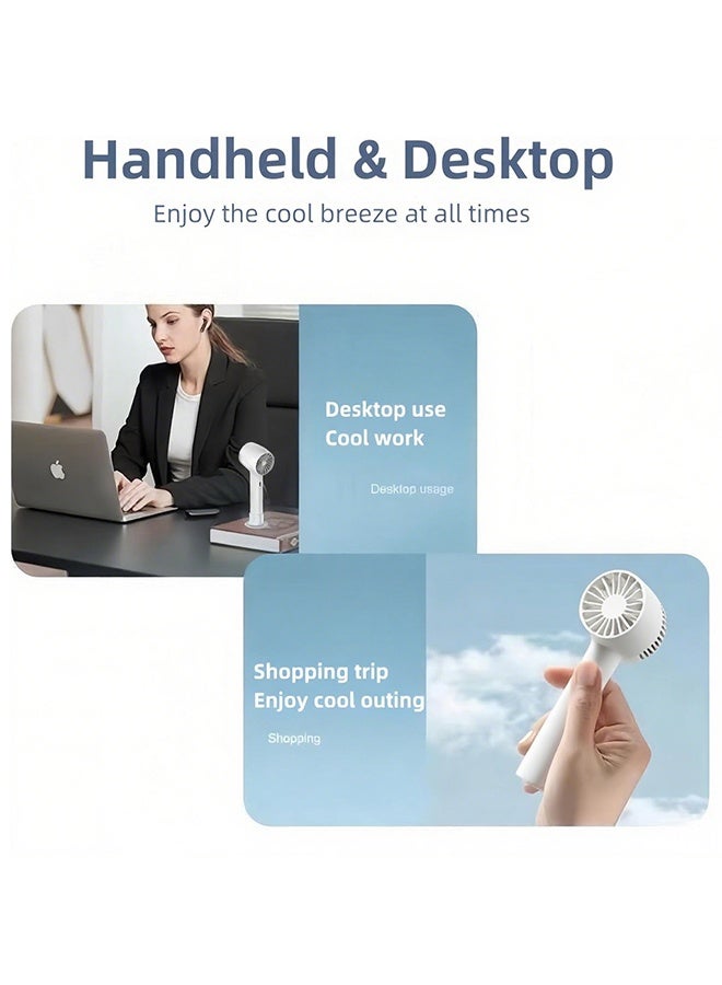 Portable Mini Fan, Handheld USB Electric Fan-Three Gears Wind Quiet & Powerful, Small & Compact Perfect for Travel, Built-in Rechargeable Large Capacity Battery Provides Long Duration (White) - Image 3