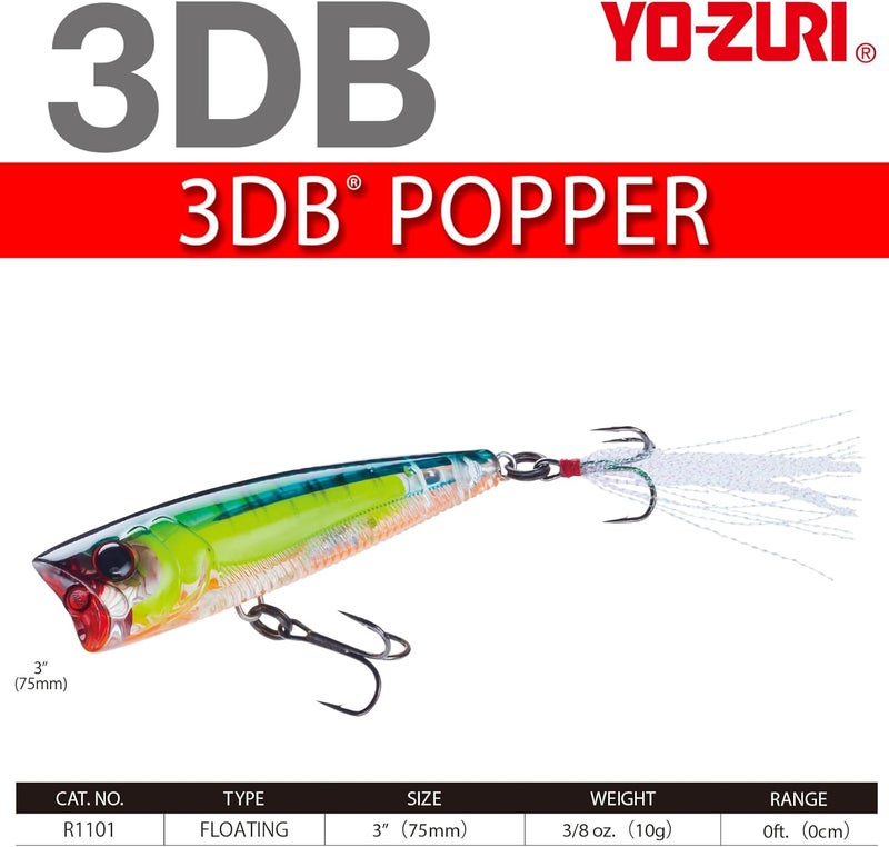 DUEL Yo-Zuri 3DB Popper Floating Lure - 3 Inch Ghost Pearl Shad - Image 4