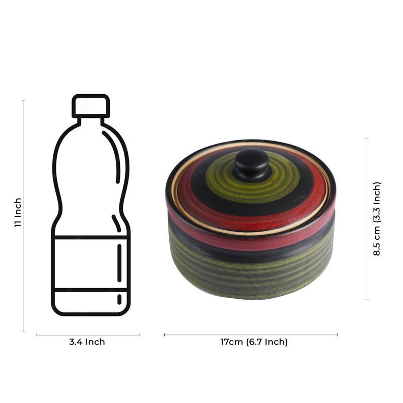 Caffeine Ceramic Handmade Green Chandrakari Serving Casserole with Lid (Set of 3) - Image 5