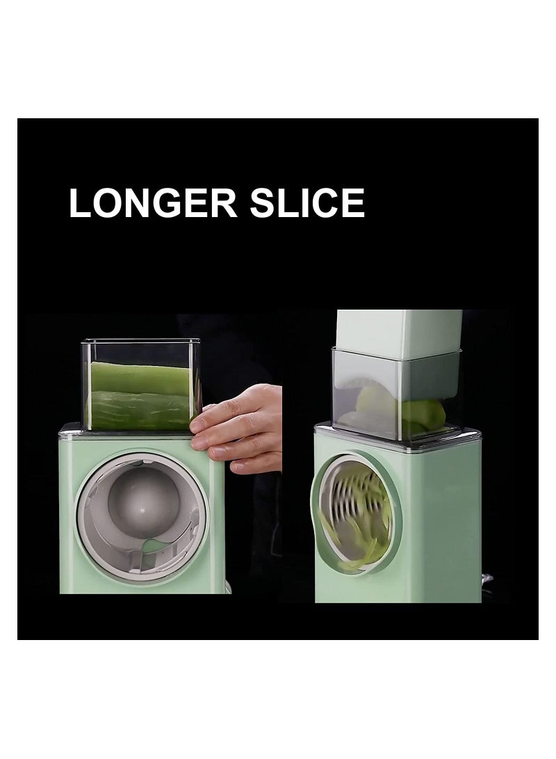 Rotary Vegetable Cutter + Cheese Grater -  Vegetable Shredder Round Mandoline Slicer, Grater, Salad Maker - Large Feed Port - Suction Base - Vegetable, Fruit, Cookie, OREO, Nuts (Green) - Image 4