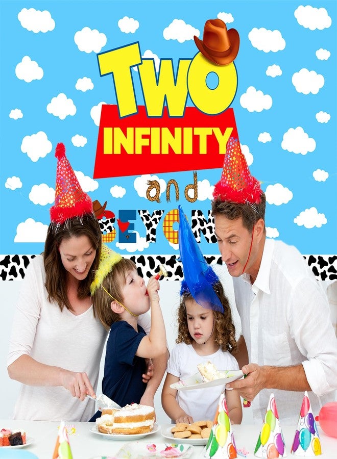 RTMISA Two Infinity and Beyond Birthday Banner Decorations Cartoon 2nd Birthday Decor for Boy Girl, Farmhouse Cowboy 2 Year Old Birth Day Backdrop Party Decor Supplies - Image 2