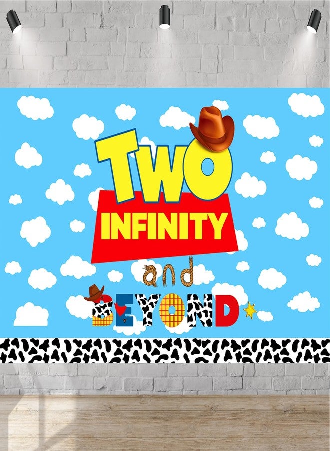 RTMISA Two Infinity and Beyond Birthday Banner Decorations Cartoon 2nd Birthday Decor for Boy Girl, Farmhouse Cowboy 2 Year Old Birth Day Backdrop Party Decor Supplies - Image 1