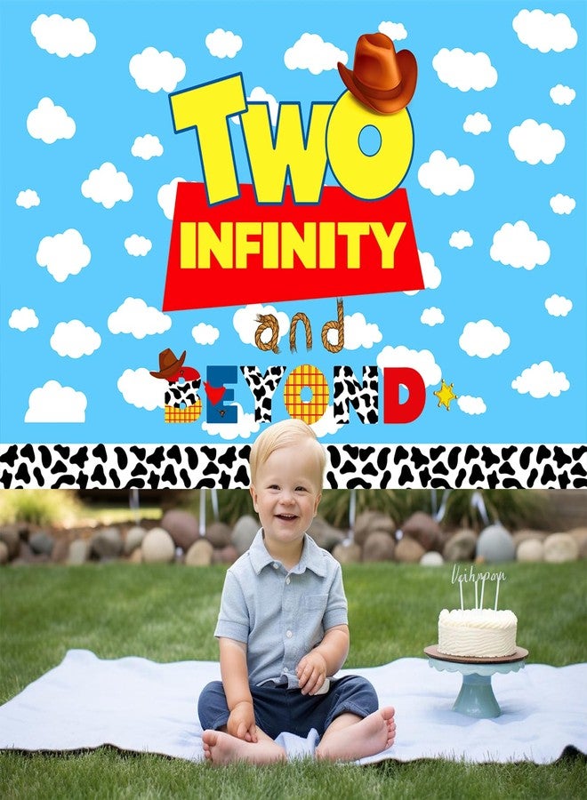 RTMISA Two Infinity and Beyond Birthday Banner Decorations Cartoon 2nd Birthday Decor for Boy Girl, Farmhouse Cowboy 2 Year Old Birth Day Backdrop Party Decor Supplies - Image 5