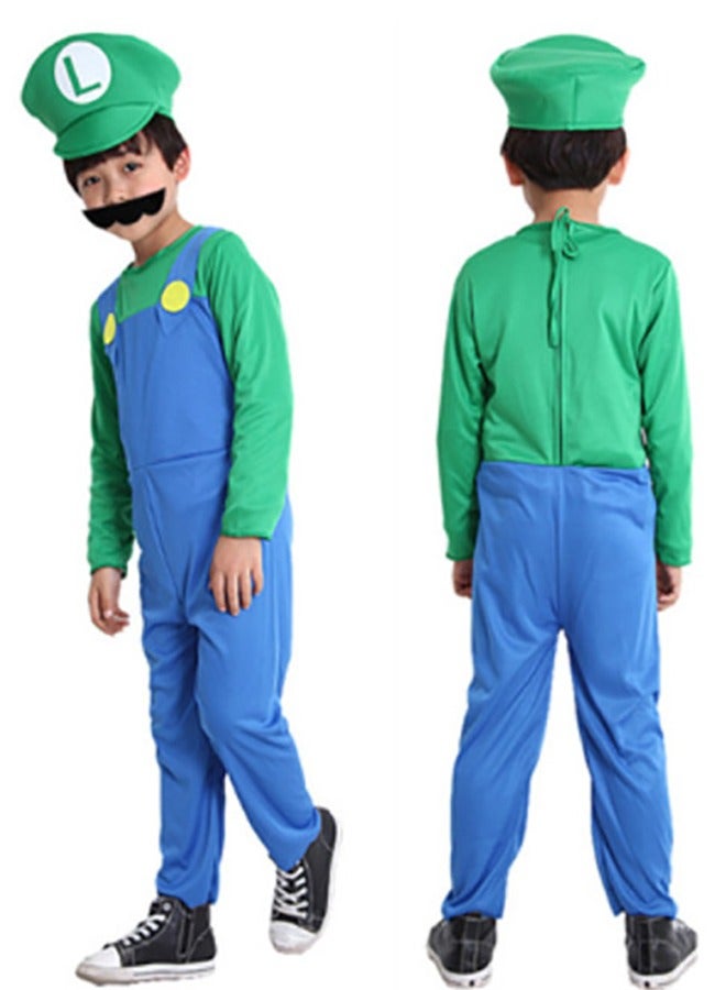 Super Brothers Cosplay Kids Costume Mario Cosplay Jumpsuit Plumber Costume with Hat Mustache (Adult Version - Green) - Image 5