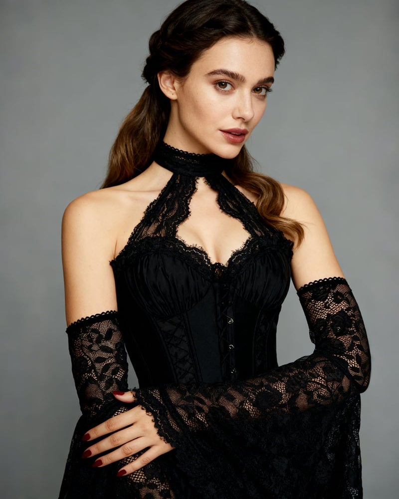 L'VOW Women's 1 Pair Gothic Black Lace Arm Sleeves Detachable Long Witch Gloves Renaissance Vampire Costume Accessory - Image 3