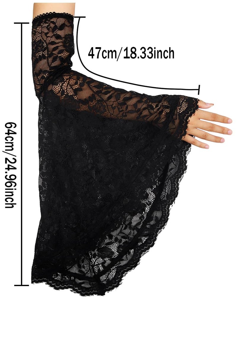 L'VOW Women's 1 Pair Gothic Black Lace Arm Sleeves Detachable Long Witch Gloves Renaissance Vampire Costume Accessory - Image 5