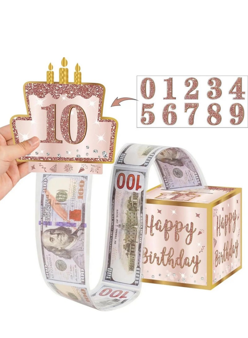 Happy Birthday Money Gift Box with DIY Stickers for Any Age - Pink Rose Gold Surprise Birthday Party Cash Gift Box Party Decor (Rose gold) - Image 1