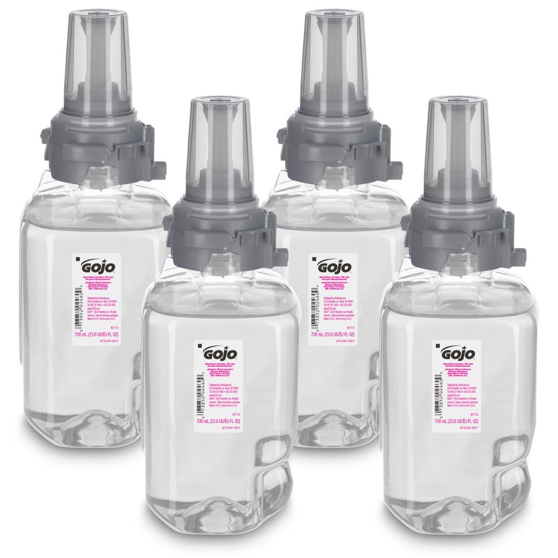 GOJO Antibacterial Foam Handwash Plum Fragrance, 700 mL Foam Hand Soap Refill ADX-7 Push-Style Dispenser (Pack of 4) - 8712-04 - Image 1