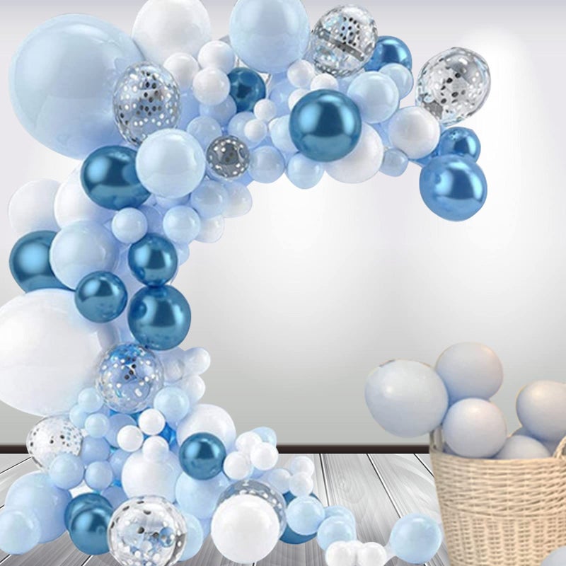 anGrace Blue Balloon Garland Arch Kit 109 Pcs Macaron Blue Confetti Metallic White Silver Balloons for Baby Shower Boys Birthday Party Wedding Graduation Decoration Supplies - Image 3