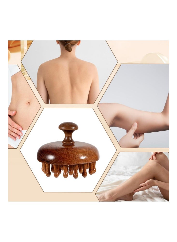 جورفنت مدلك فروة الرأس الخشبي بمقبض، فرشاة تدليك، مدلك فروة الرأس بخشب الصندل. - Image 3